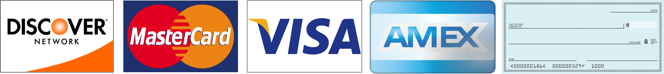 Discover, Mastercard, Visa, Amex Card and Check Logo